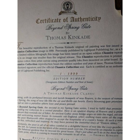 Thomas Kinkade "Beyond Spring Gate" sighned - Picture 9 of 16